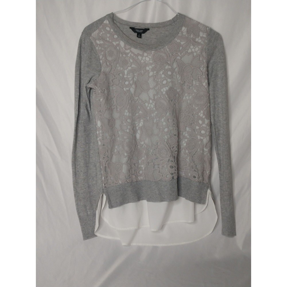 Vera Wang Gray Lace Overlay Long Sleeve Women's Sweater Mock Tunic Top Size S